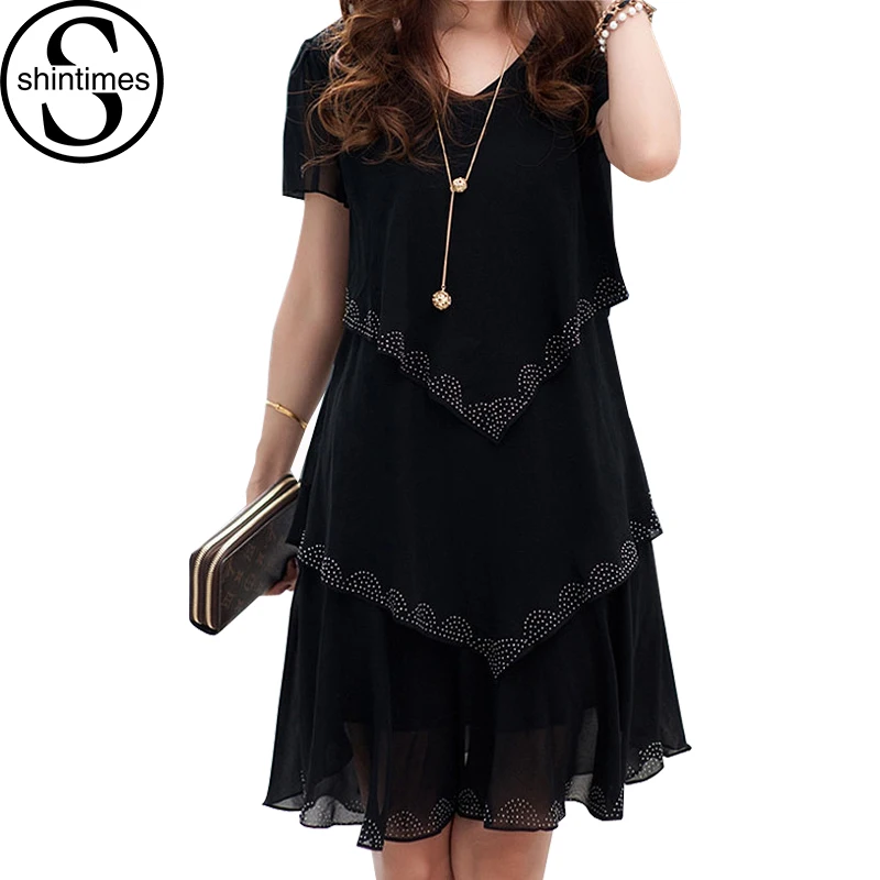 

Diamond Chiffon Mini Dress Women Clothes Summer Black Short Sleeve Casual Loose Dresses For Womens Vestidos De Verano Mujer 2022