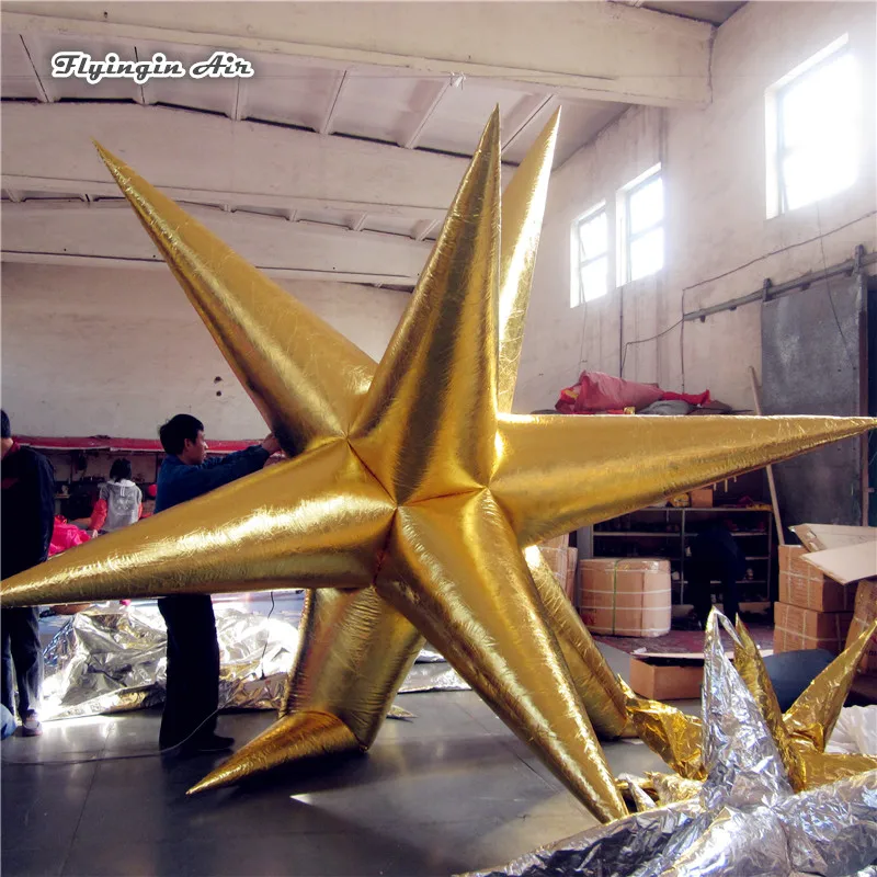 Customized Lighting Inflatable Balloon 1.5m/2m/3m Diameter Hanging Golden Star For Concert And Party Decoration