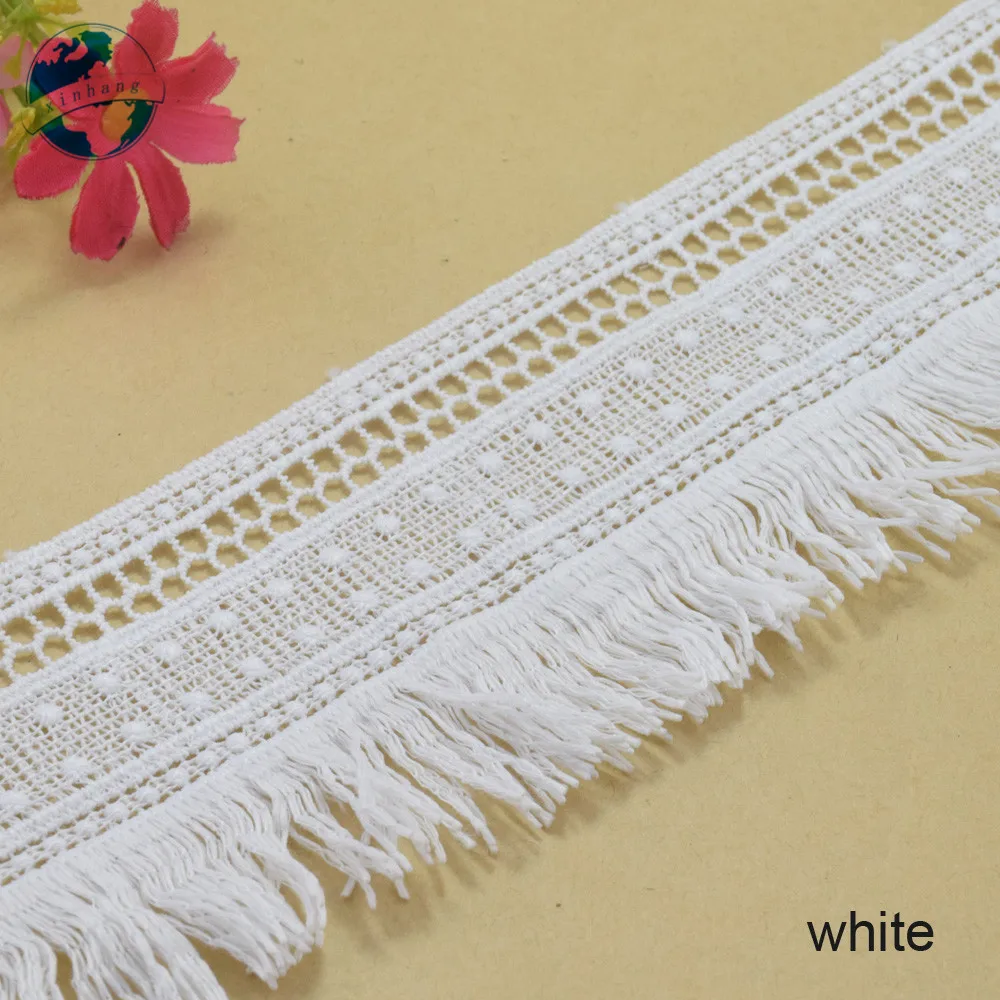 7cm Width White Polyester Embroidery French Lace Ribbon Fabric Guipure Diy Trims Warp Knitting Dress Sewing Accessories#3715