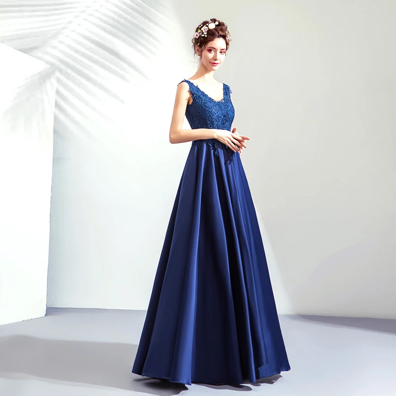 Splendid Royal Blau Prom Kleider V-ausschnitt Venedig Spitze Appliques Perlen 2019 Neue Formale Party Kleid Lange Prom Kleider Für Frauen