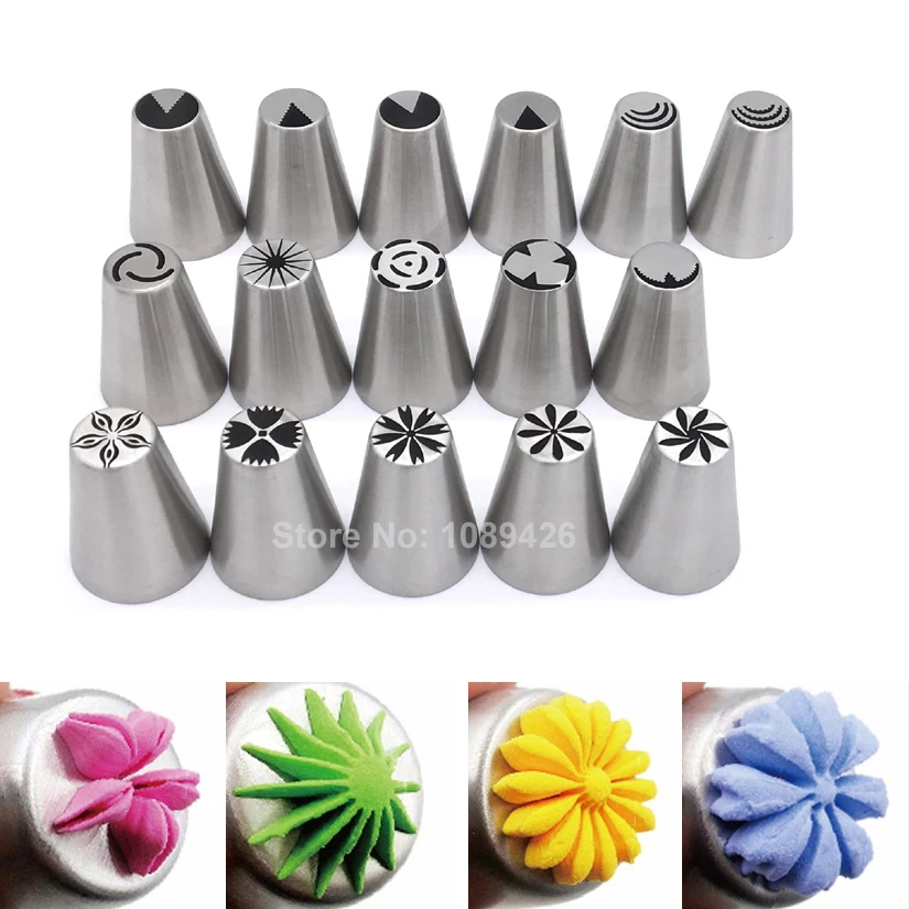 

16 Pcs/set Stainless Steel Russian Tulip Icing Piping Nozzles Fondant Cake Decoration Decorating Tips Tools