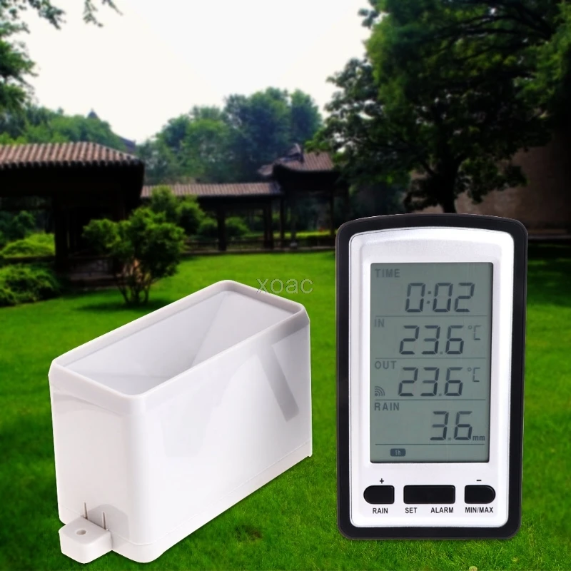 Wireless Rain Meter Gauge Weather Station indoor/outdoor temperature Recorder   M13 dropship