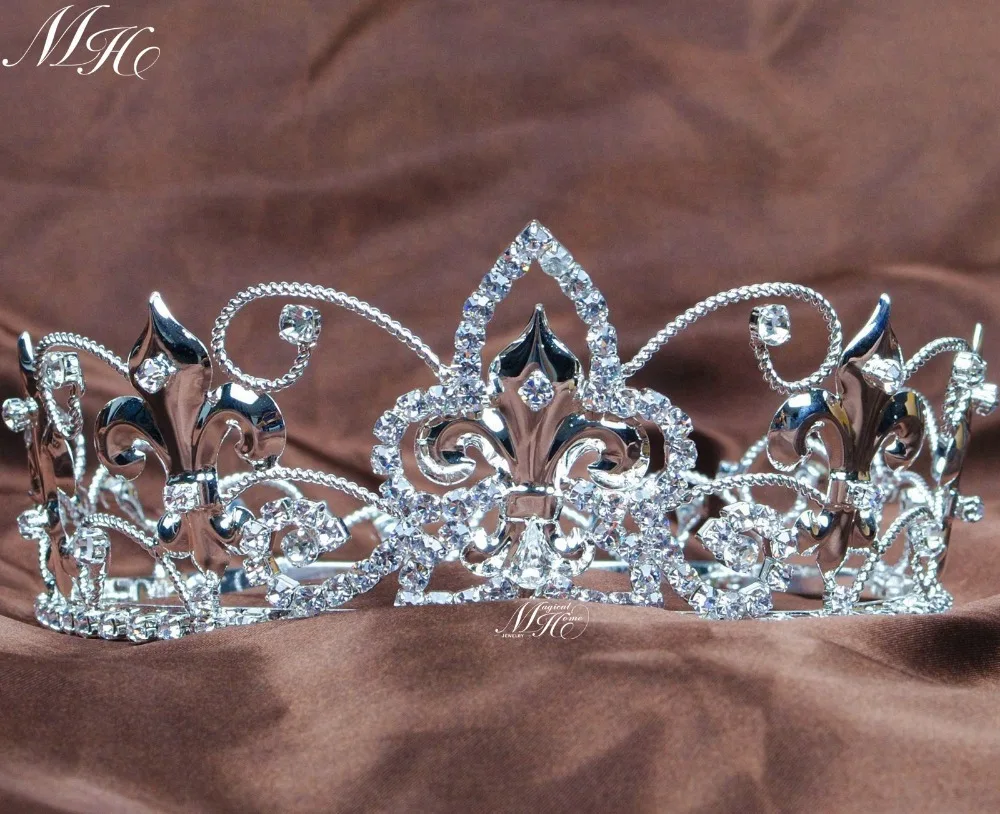 Queen Round Tiaras Imperial Medieval Crowns Clear Rhinestones Crystal Birthday Pageant Prom Party Costumes for Kids Children