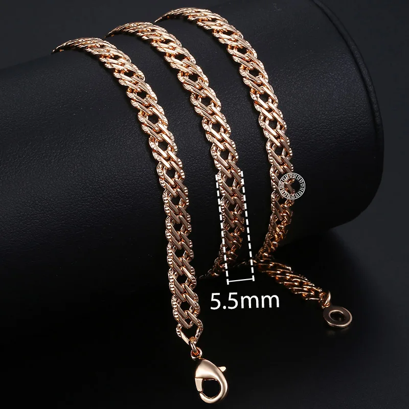 Womens Jewelry Set 585 Rose Gold Color Bracelet Necklace Set Hammered Venitian Chain Wholesale Dropshipping Jewelry  5.5mm KCS03