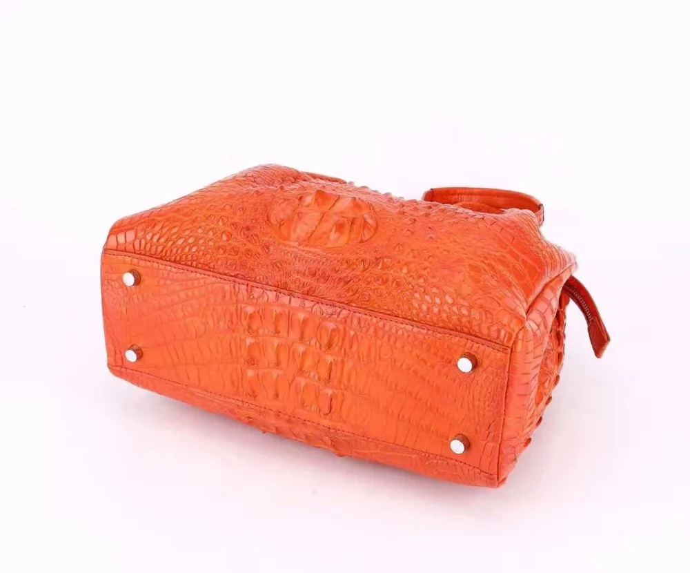 2018 new design fashion high end quality 100% real genuine crocodile skin women tote handbag orange color crocodile head skin