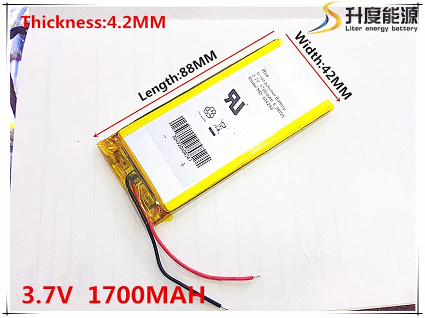 3.7V 1700mAh 424288 Lithium Polymer Li-Po li ion Rechargeable Battery cells For Mp3 MP4 MP5 GPS mobile tablet battery