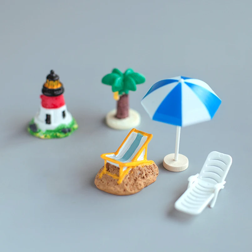 Mini banco de cadeira de praia artificial micro estatueta de jardim de fadas em miniatura/terrário/casa de boneca decoração ornamento acessórios diy