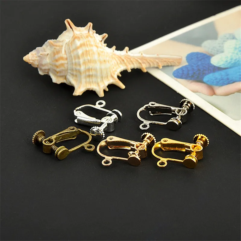 100pcs 12*12mm  Copper Metal No Piercing Adjustable Screw Earring Ear Hooks Clips DIY Earring Finding