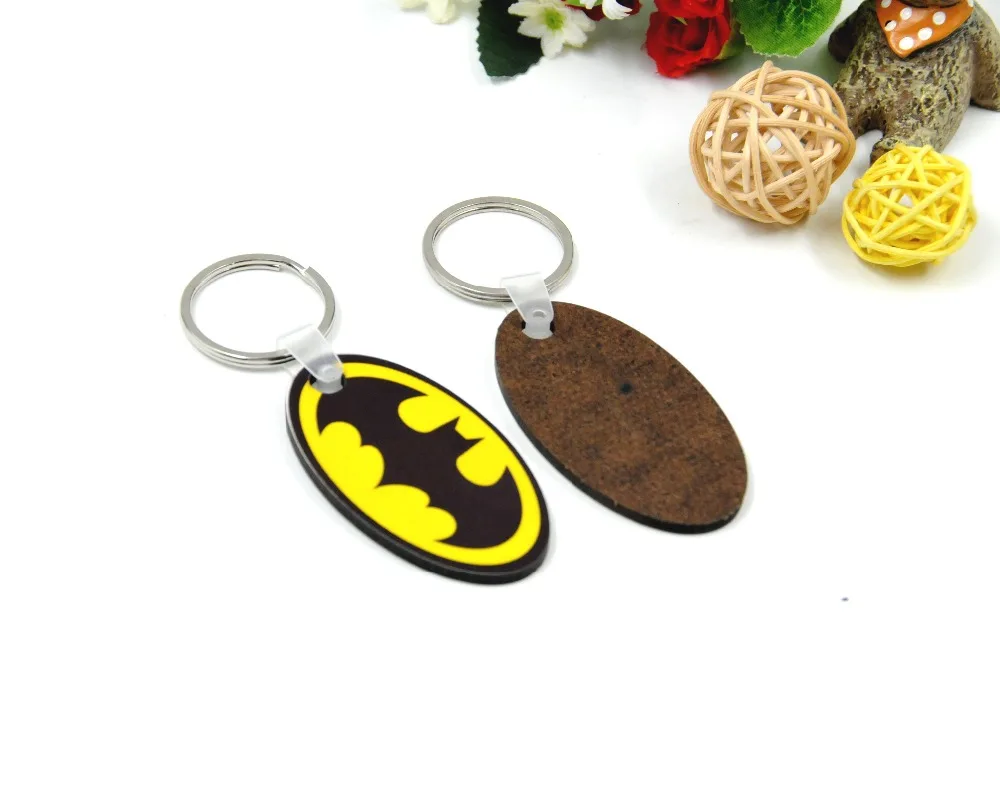 

100pcs/lot Wholesale Fashion diy OEM Sublimation keychain Wooden Key Rings White blank MDF Key Chain for Heat Press