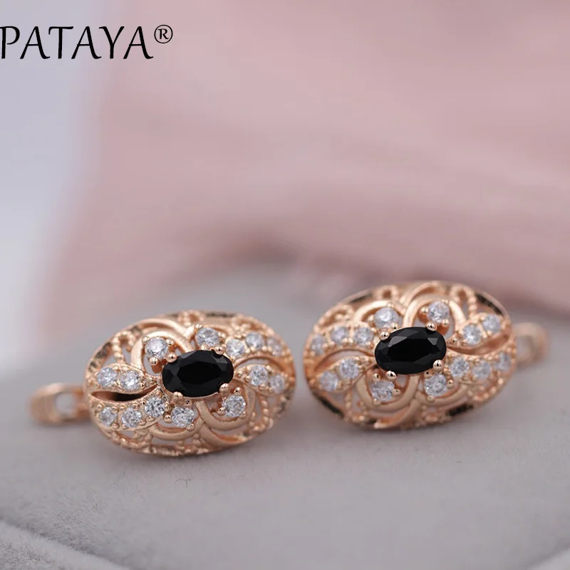 PATAYA New Listed Oval Green Natural Zircon Drop Earrings Women 585 Rose Gold Color Wedding Romantic Hollow Jewelry Multicolor