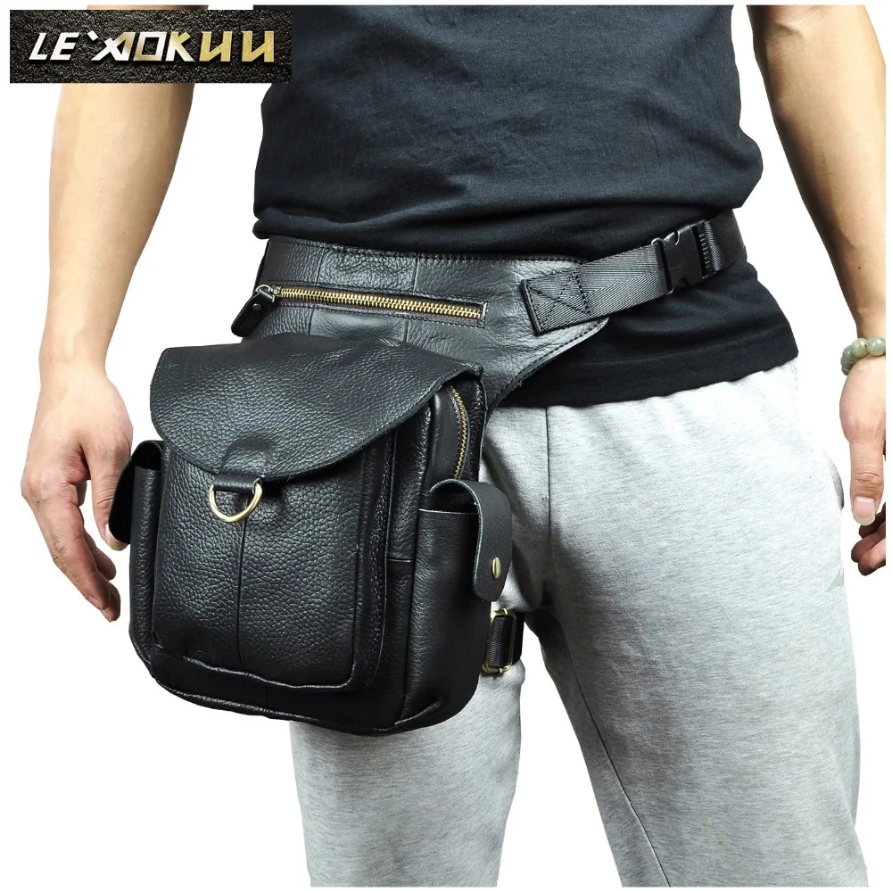 

Leather Men Design Casual 8" Tablet Messenger Shoulder Bag Multifunction Fashion Travel Waist Belt Pack Leg Bag Male 9938b