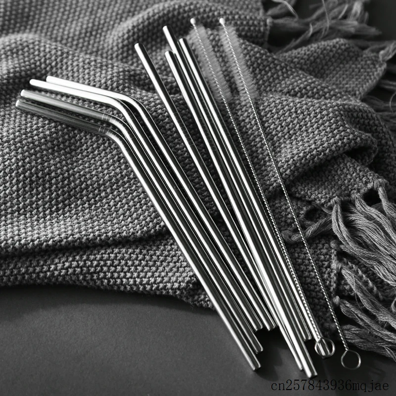 

200sets Straight Bent Straw Stainless Steel Drinking Straws with Clean Brush Reusable Metal Bar Drinks