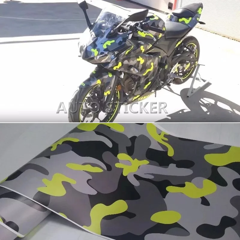 

Yellow Black Camouflage Vinyl PVC Car Sticker Wrap Film Camo Gray Decal For Auto Motorcycle DIY Wrapping Sticker