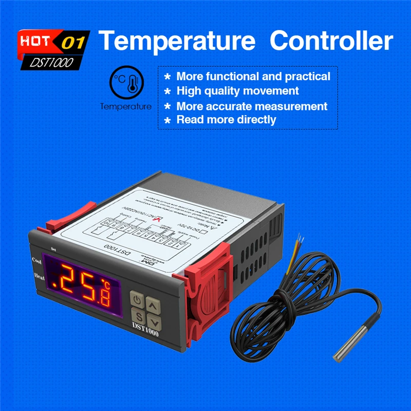 DST1000/1020 Digitaler Temperaturthermostat mit LED-Anzeige, Controller-Sensor, Dual-Modus für Inkubator, DC 12-72V, AC 110V 220V – Detail 5