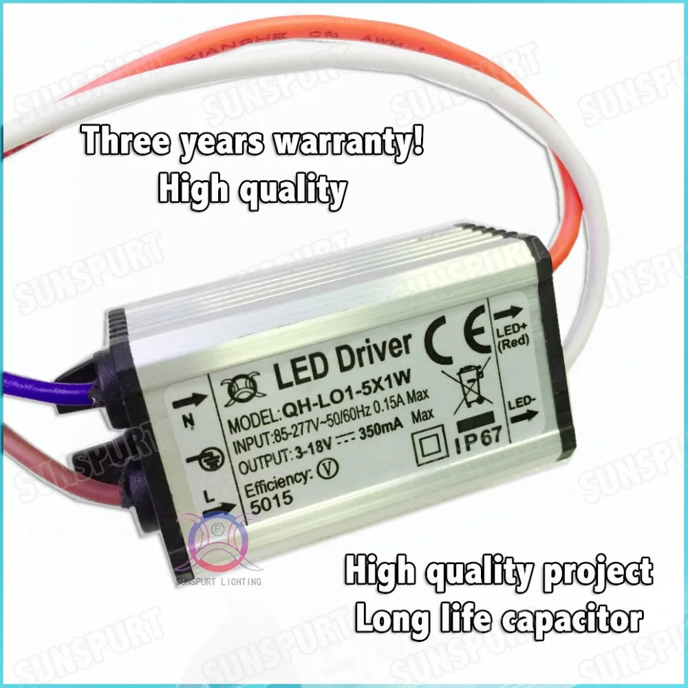 5Pcs Waterproof IP67 Isolation 5W AC85-277V LED Driver 1-5x1W 300MA DC2-17V Constant Current LED Power Panel light Free Shipping
