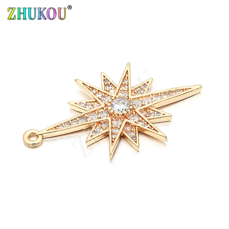 18*31mm Brass Cubic Zirconia Star Charms Pendants DIY Jewelry Bracelet Necklace Making, Model: VD65