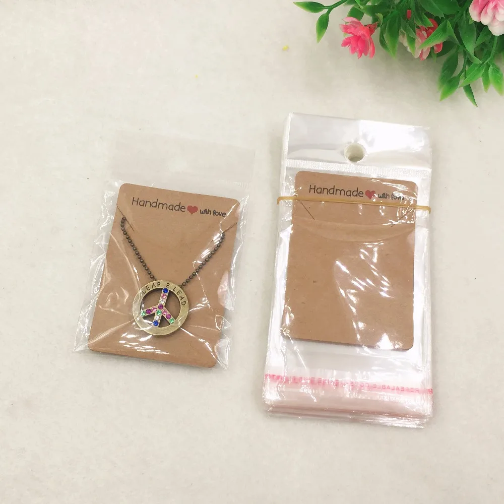 100pcs 5x7cm handmade Kraft Pendant Card Necklace Card Blank Jewelry Card with 100pcs opp bags