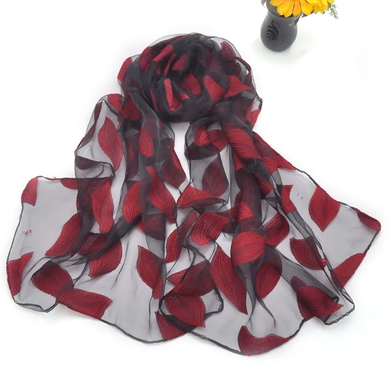 

Новые женские шарфы из органзы, универсальные шали, шифоновый шарф с вышивкой большого размера, мягкий глушитель, мусульманский хиджаб, Bufandas, солнцезащитный шарф