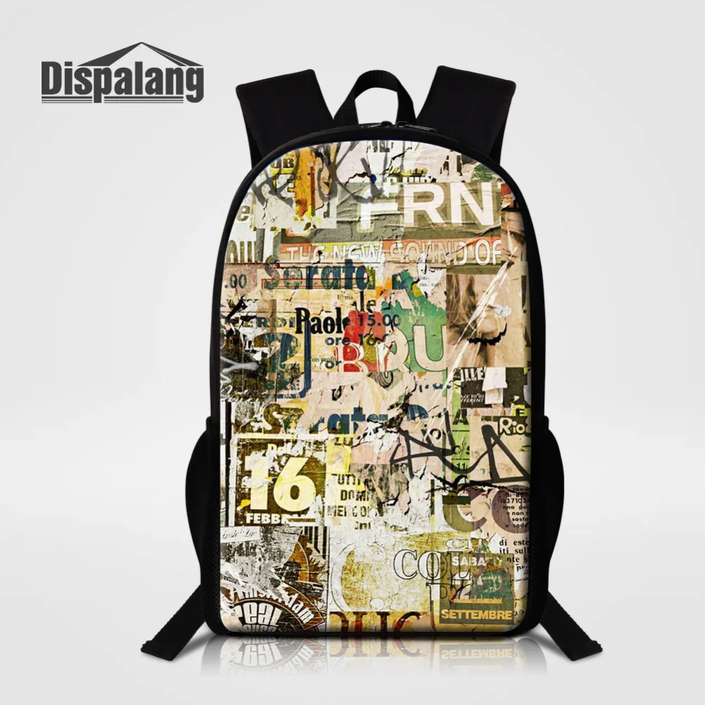 Dispalang Poster Wall School Bags For Children Mens Womens Graffiti Printing Backpacks Large Schoolbag Kids Book Bag Mochila