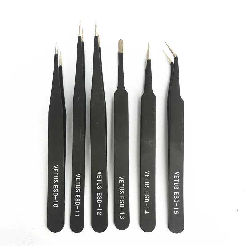 

6Pcs Anti-static ESD Stainless Steel Tweezers Maintenance Tools Industrial Precision Curved Straight Tweezers Repair Tools