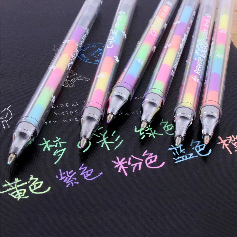 6 Pcs / Lot New Korean Stationery Cute Design Ink 6 Colors Highlighter Pen Marker Stationery Point Pen Colorful Writing Supplies