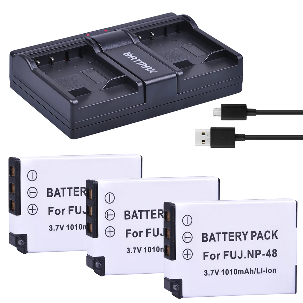 

3Pcs 3.7V 1010mAh NP-48 NP48 NP 48 Battery + USB Dual Charger for Fujifilm NP-48, FNP48, BC-48 Fujifilm XQ1, XQ2 Digital Cameras