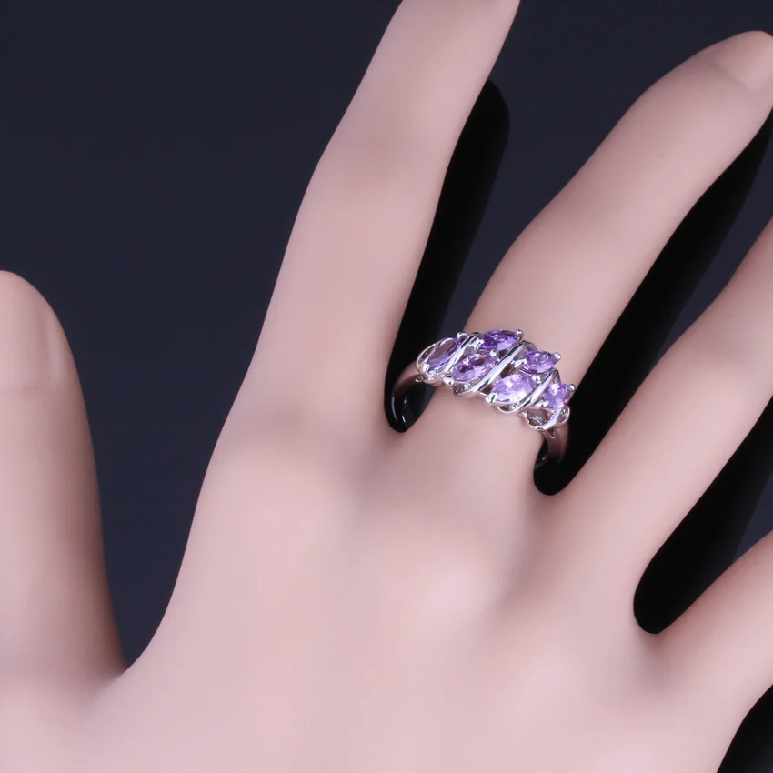 Good-Looking Purple Cubic Zirconia Silver Plated Ring V0124