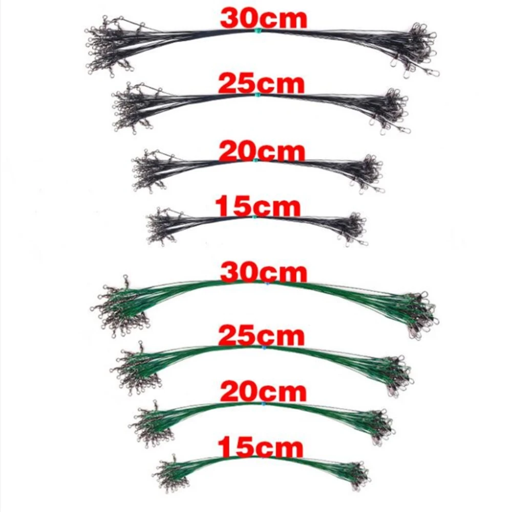 Anti Bite stalowa żyłka drut stalowy lider z obrotowym akcesoria wędkarskie prowadzić rdzeń smycz drut wędkarski 15cm 20cm 25cm 30cm — zdjęcie 3