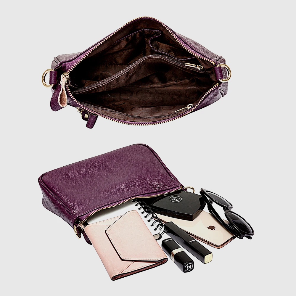 Imagem -06 - Zency Elegante Roxo Mulher Bolsa de Ombro 100 Couro Genuíno Preto Hobos Moda Senhora Mensageiro Crossbody Bolsa Pequena