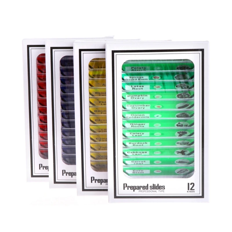 48Pcs Prepared Microscope Slides Specimen Animals Insects Plants Flowers Sample