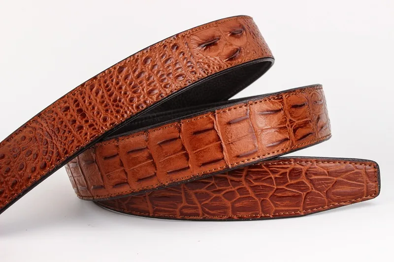 (No Buckle, Only Belt) Fashion Business Men's Leather & PU Belts Crocodile Bone Grain Belt For Automatic Buckle