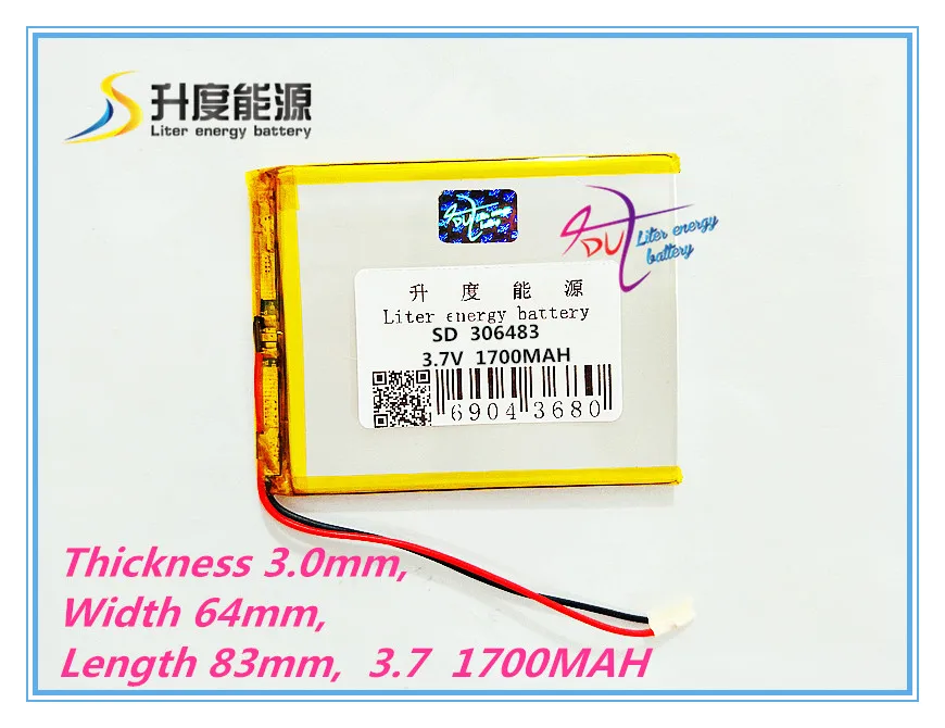 

Size 306483 3.7V 1700mah Lithium polymer Battery with Protection Board For MP4 GPS Digital Product