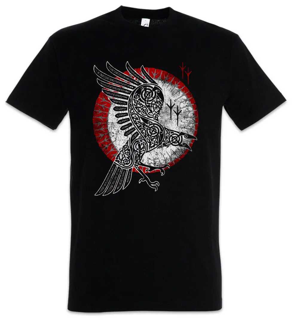 Norse Raven T-Shirt Hugin and Munin Valhalla Norse  Odhin Odin Thor Hot Fashion Black Cotton Custom Tee Shirts