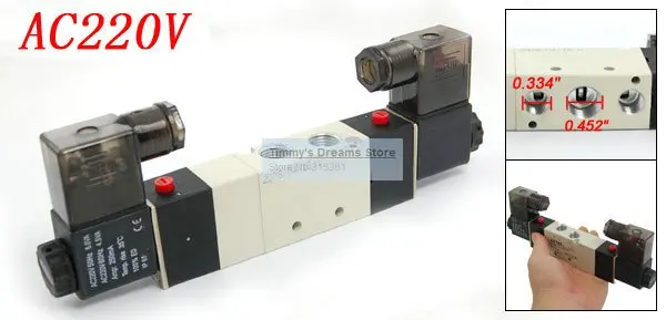 Free Shipping 1/4'' Ports 4V230C-08 3 Position 5 Way Double Heads Pneumatic Solenoid Valve AC220V