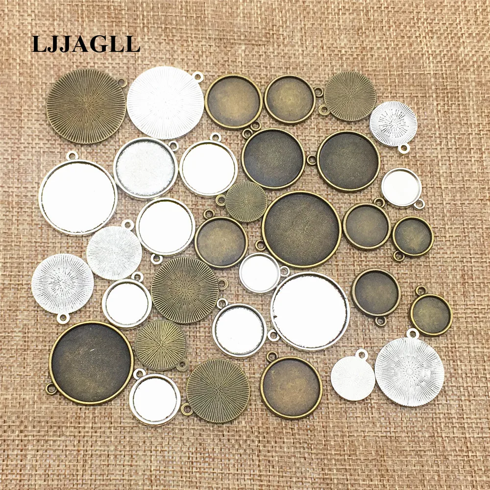 

LJJAGLL Fit Round 12/14/16/18/20/25mm dia Mix Size Alloy Tow Color Cameo Base Photo Setting Pendant Jewelry Handmade Diy AXDT128