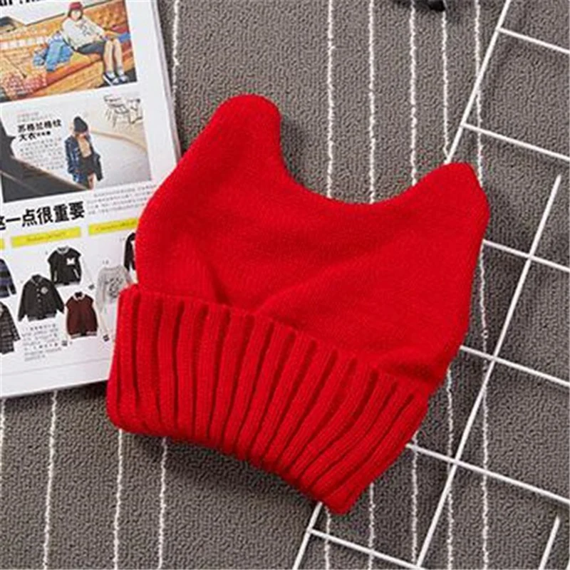 Hot Sale Soft Cute Women Girl Warm Winter Cat Ear Shape Knitted Hat Elastic Beanie Cap Christmas Gifts