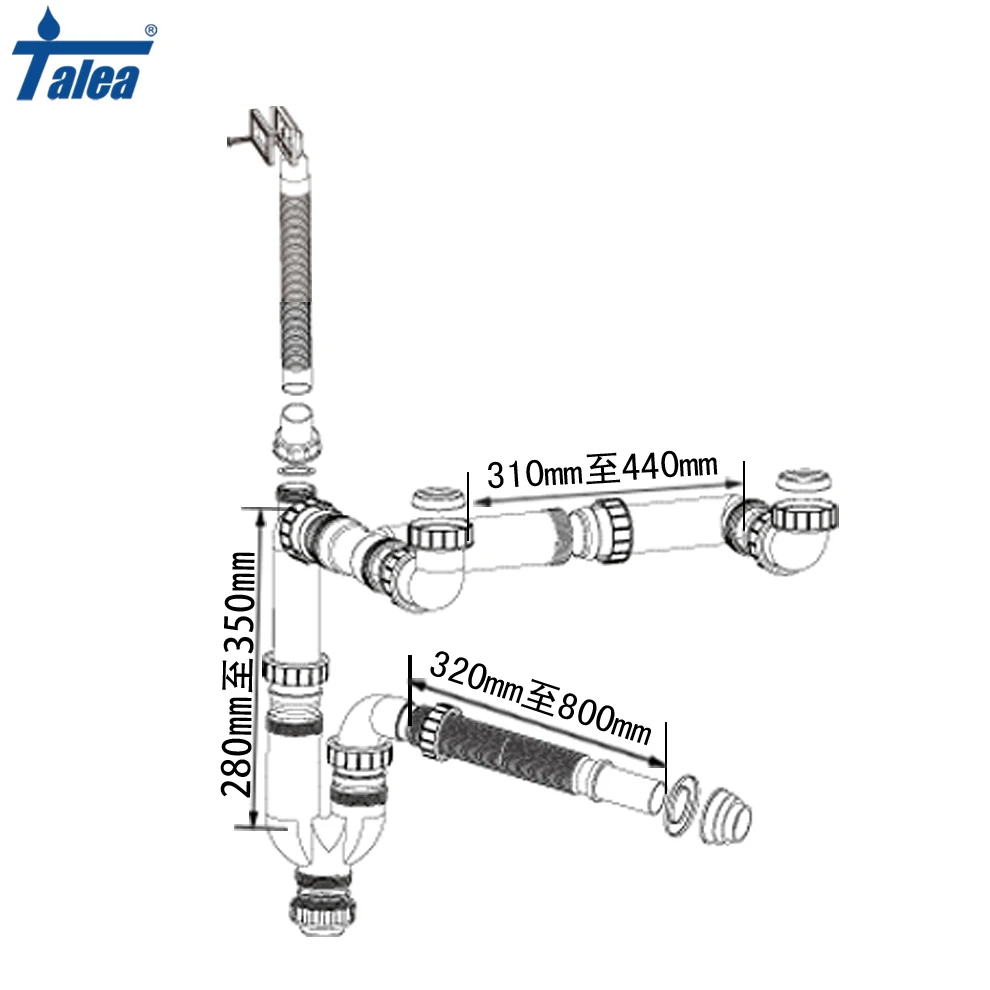 Talea Double Sink strainer hose Drain pipe with Overflow Rear position Pipe kit Cess-Pipe Kitchen Sink Drainer PlumbingGR011C019