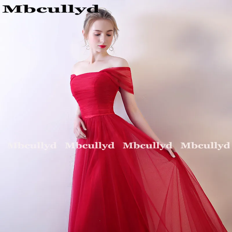 Mcully – robe de demoiselle d'honneur rouge en Tulle pour femmes, coupe A-line, épaules dénudées, pour soirée de mariage, 2020