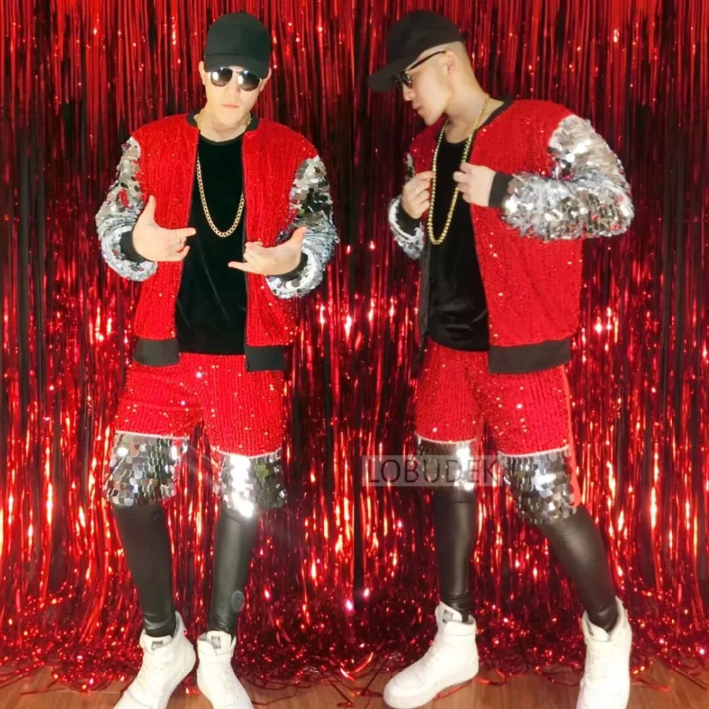 Male Singer Musical Vocal Concert Sequins Jacket Pants 2 Piece Set Performance Clothes Bar DJ Dancer Rock Hip Hop Stage Costume