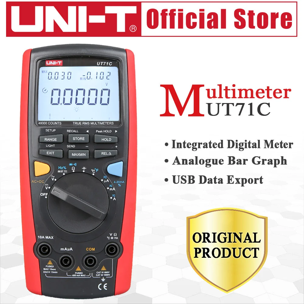 UNI-T UT71C Intelligent Digital MultiMeters True RMS Max Display 39999 Volt Amp Ohm Capacitance Temp Tester USB Data Transfer