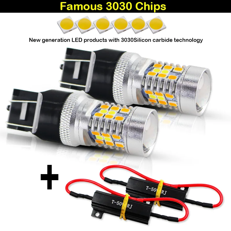 iJMD Car 7443 led 1157 led 3157 led Bulb White/Amber Switchback LED Bulbs For Front Turn Signal + Free Load Resistor Combo Deal