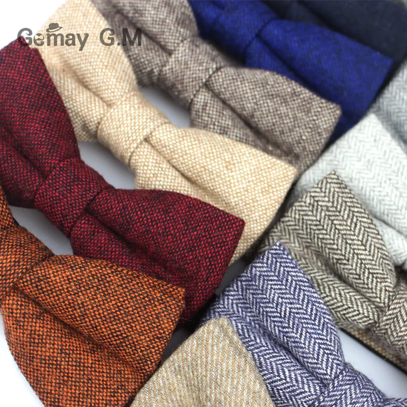 New Arrival Wool Bow Ties for Men Casual Wool Groom Bowties High Quality Solid Color Adjustable Winter Bowtie for Wedding