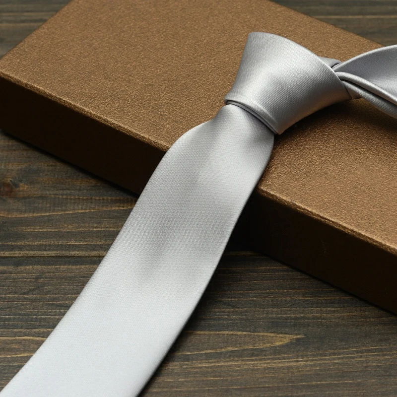 

New Men Tie 2024 Fashion Business Narrow Casual Solid Color Neckties Wedding Groom Tie For Men‘s Silver Shirt Dress with Gift