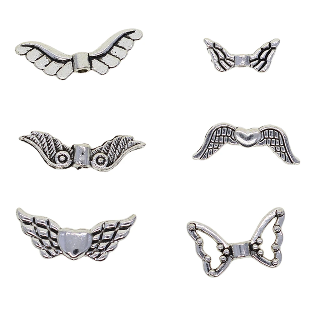 60 Pieces AntiqueAngel Fairy Wings Charm Spacer Beads DIY Bracelet Necklace Gifts