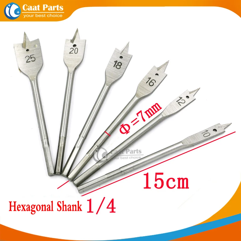 

6pcs Hex Shank 1/4" 10mm 12mm 16mm 18mm 20mm 25mm Wood Flat Drill Bits Sets Woodworking Spade Drilling Power Tools Hole Saw