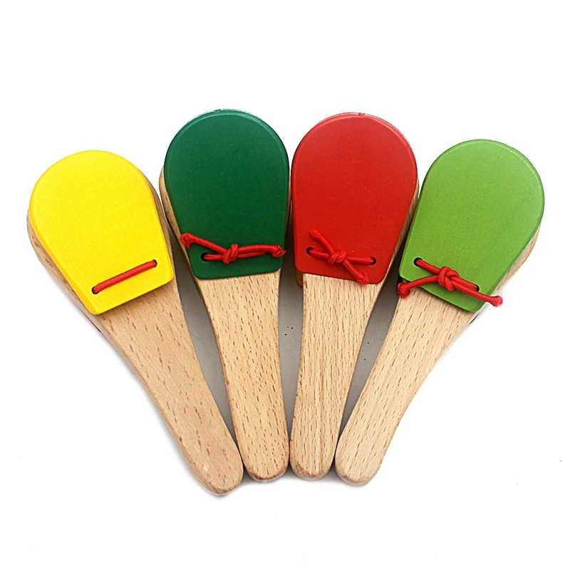 1Pc Baby Wooden Toy Musical Instrument Castanet Clapper Handle Musical Instrument Toy For Toddlers Preschool Early Educational