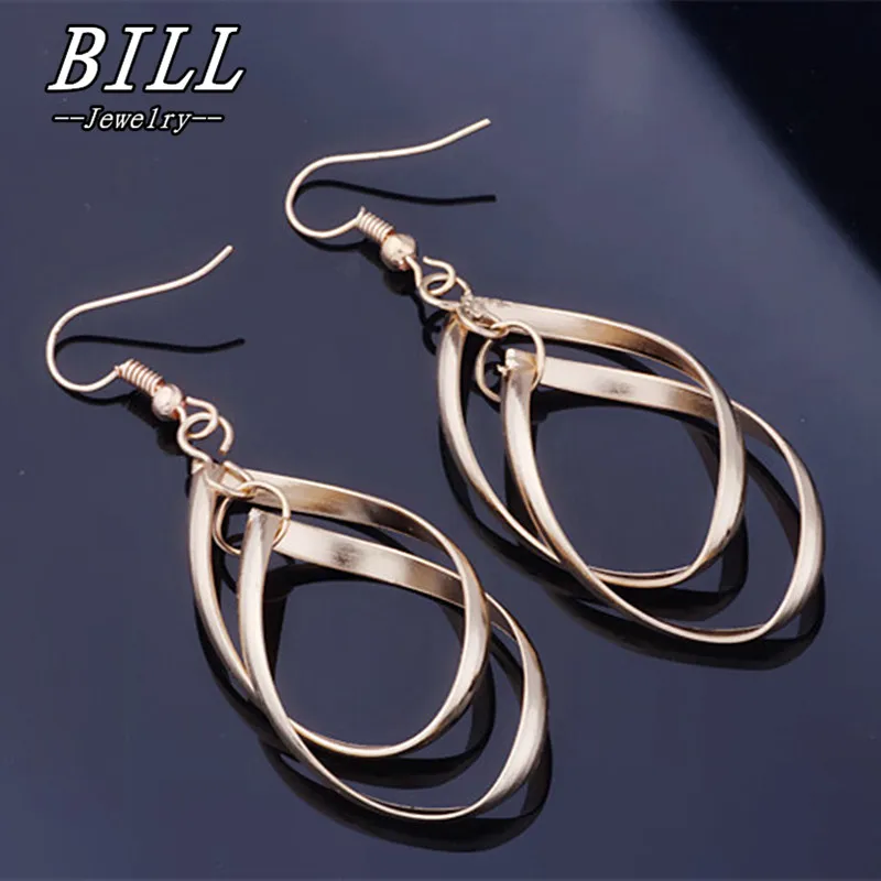 Hollow Leaf Rhombus Big Dangle Earrings For Women Long Drop Brincos Bijoux boucle d\'oreille Twist Fashion Jewelry Earring