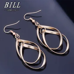 Hollow Leaf Rhombus Big Dangle Earrings For Women Long Drop Brincos Bijoux boucle d'oreille Twist Fashion Jewelry Earring