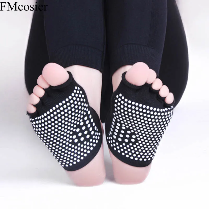 

4 Pairs Spring Summer Half Toe Socks Peep Anti-Slip Pilates Grip Durable Open Half Five Fingers Solid Cotton