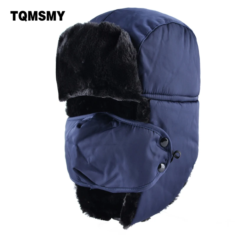 TQMSMY Unisex bomber hats hor women faux fur cap ear flaps bone men's mask caps russian thick warm winter hat men snow cap